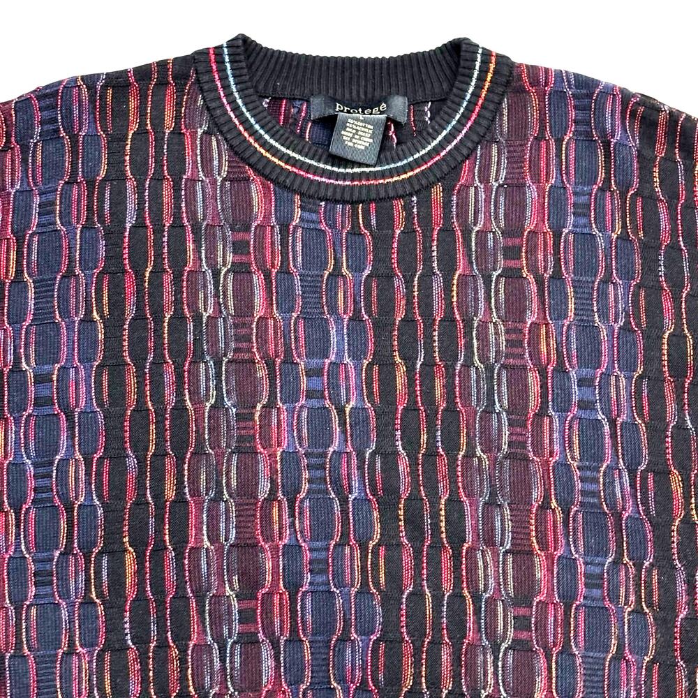 Protege men's pullover sweater black & multicolor long sleeve cotton blend sz L